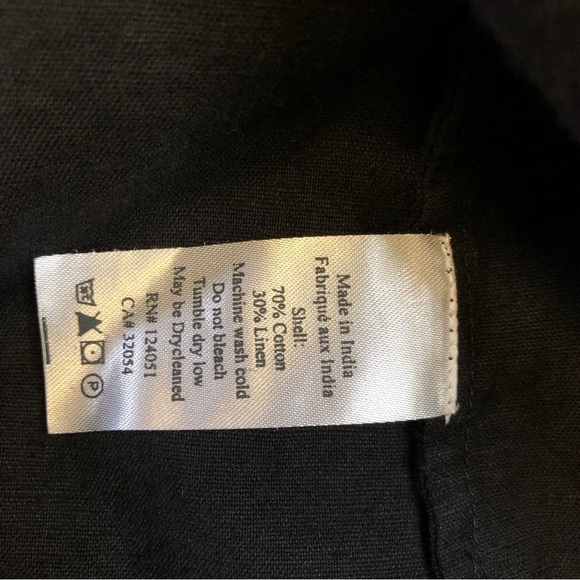 Anthro The Odells Black ALine VNeck Crochet Linen Blend Puff Sleeve Dress - Picture 10 of 13